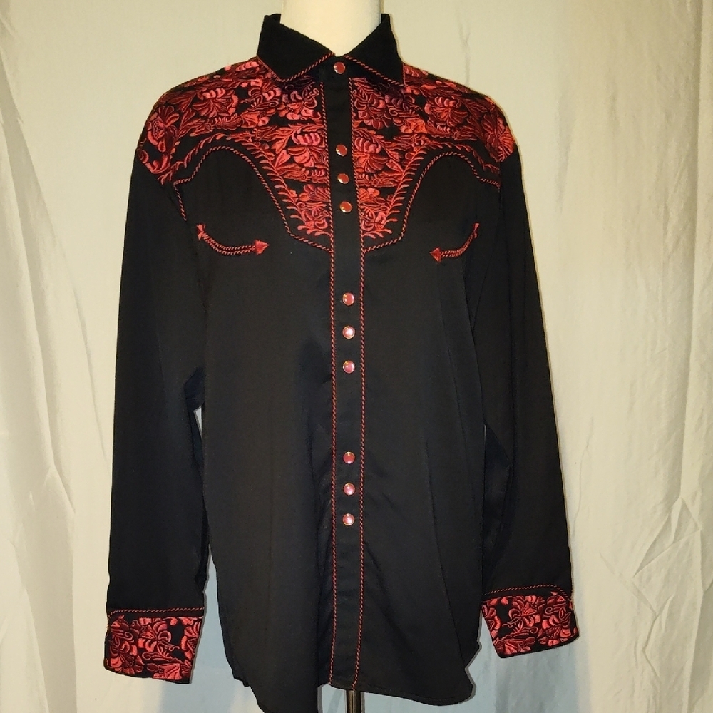 Scully Western Men's Floral Embroidered Snap Front Shirt Size Medium